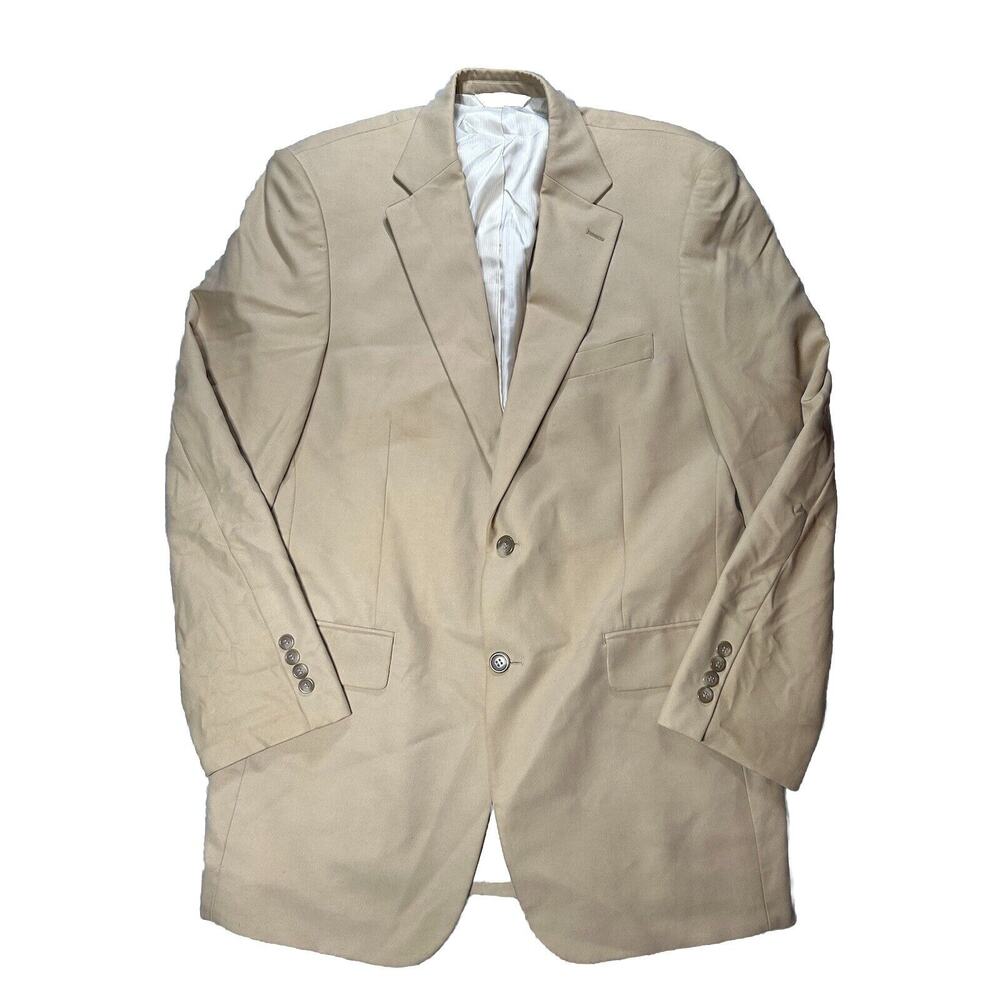 Alan Flusser Blazer Mens 40L Long Silk Cotton Blend Suit Jacket Beige Sport Coat